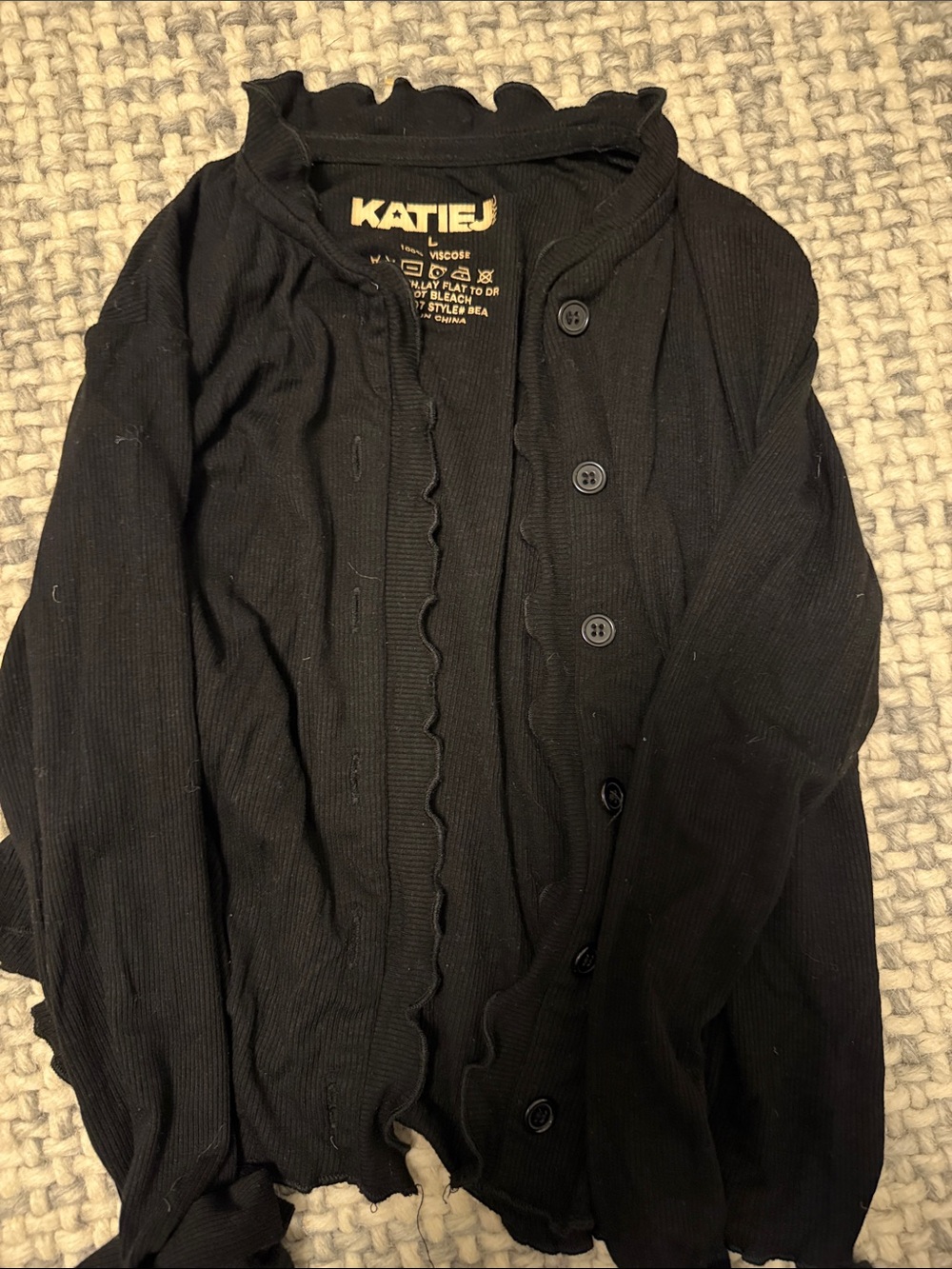 Katie J NYC Black Ruffle-Trim Button Cardigan
